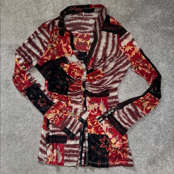 Free People Lucky Printed Blouse Sheer Boho Size XL - Picture 2 of 6